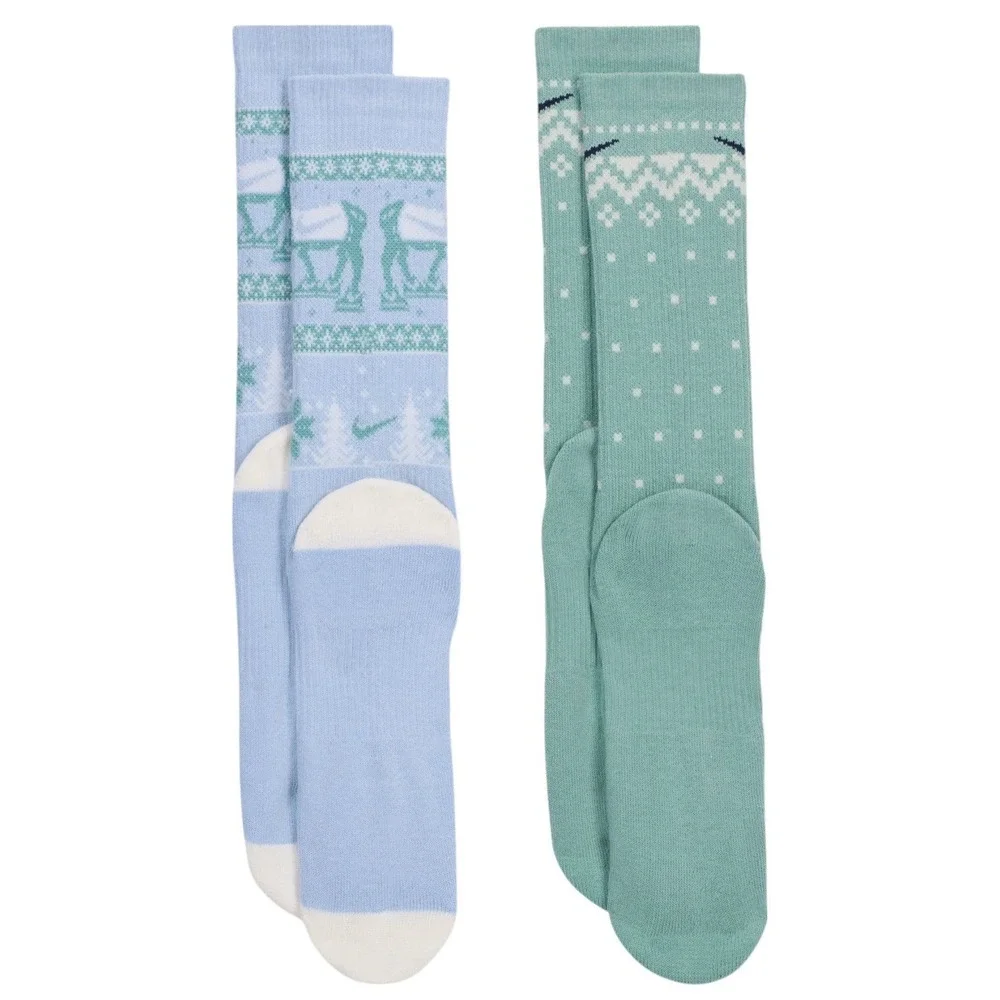 Nike‎ Everyday Cushioned Crew Socks 4 Pair Holiday Moose Fair Isle green blue